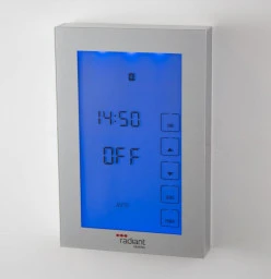 Glass face fully Dual individual programming Digital Touch Screen Thermostat with Towel Rail programmer with every floor heating system and Heated Tow Melbourne (CBD) Underfloor Heating